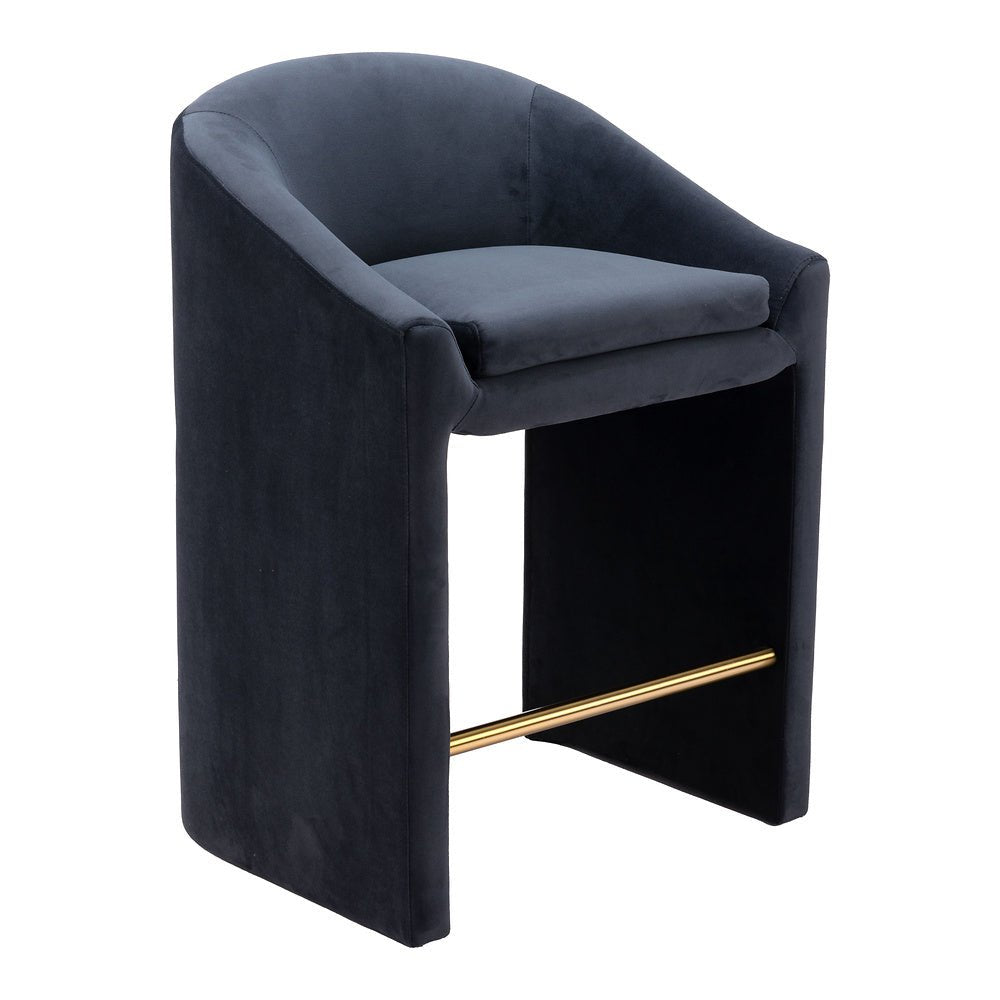 Banco Mostrador para Bistró - ZUO EMAS - Gris Medianoche - Asiento y Respaldo Tapizados en Tela Tipo Terciopelo - 109992 - Zuo - NOGAL BEAT - Banco Comercial