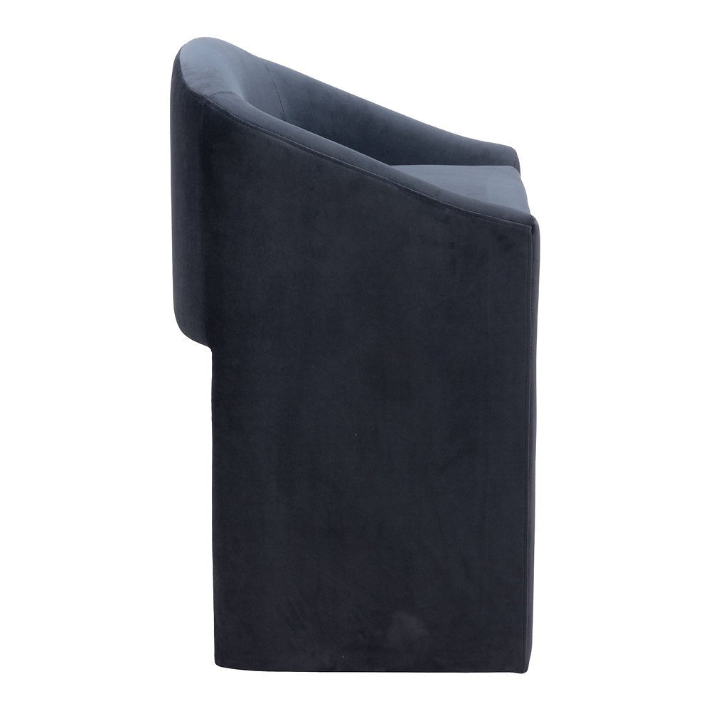 Banco Mostrador para Bistró - ZUO EMAS - Gris Medianoche - Asiento y Respaldo Tapizados en Tela Tipo Terciopelo - 109992 - Zuo - NOGAL BEAT - Banco Comercial