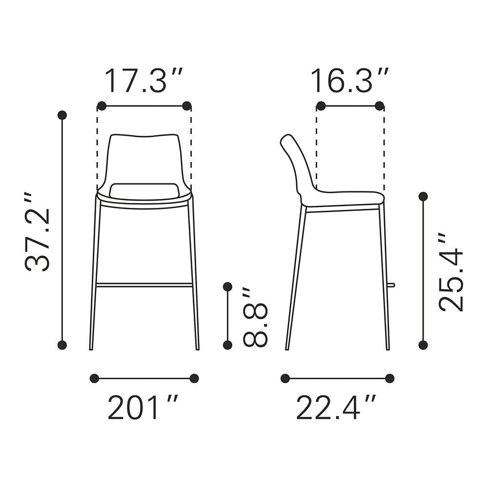 Banco Mostrador para Cafetería - ZUO ACE 51x57 101392 - Varios Colores - Asiento y Respaldo Tapizados en Piel Sintética - 101392 - Zuo - NOGAL BEAT - Banco Comercial