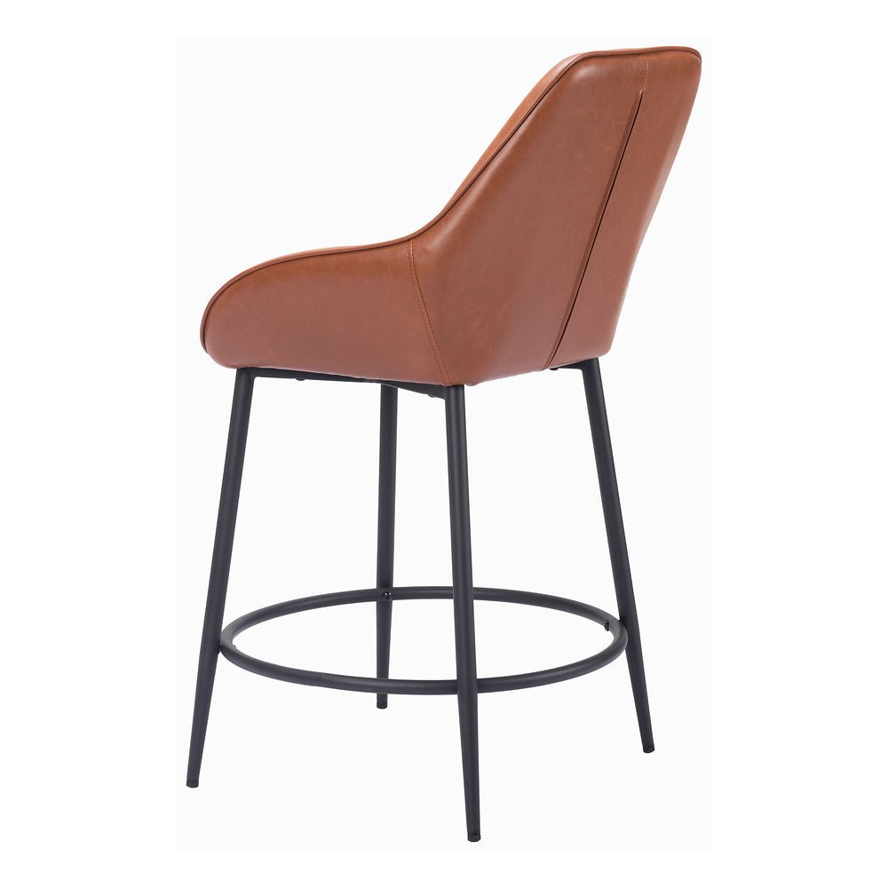 Banco Mostrador para Comedor de Empresa - ZUO VILA - Café - Asiento y Respaldo Tapizados en Piel Sintética - 109952 - Zuo - NOGAL BEAT - Banco Comercial