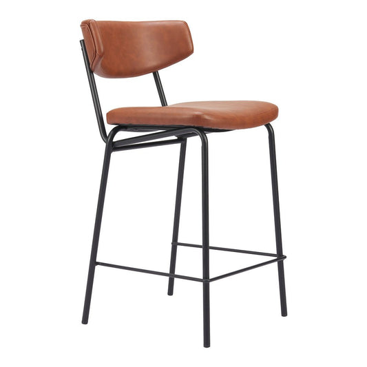 Banco Mostrador para Pub - ZUO CHARON - Varios Colores - Asiento y Respaldo Tapizados en Piel Sintética - 110262 - Zuo - NOGAL BEAT - Banco Comercial