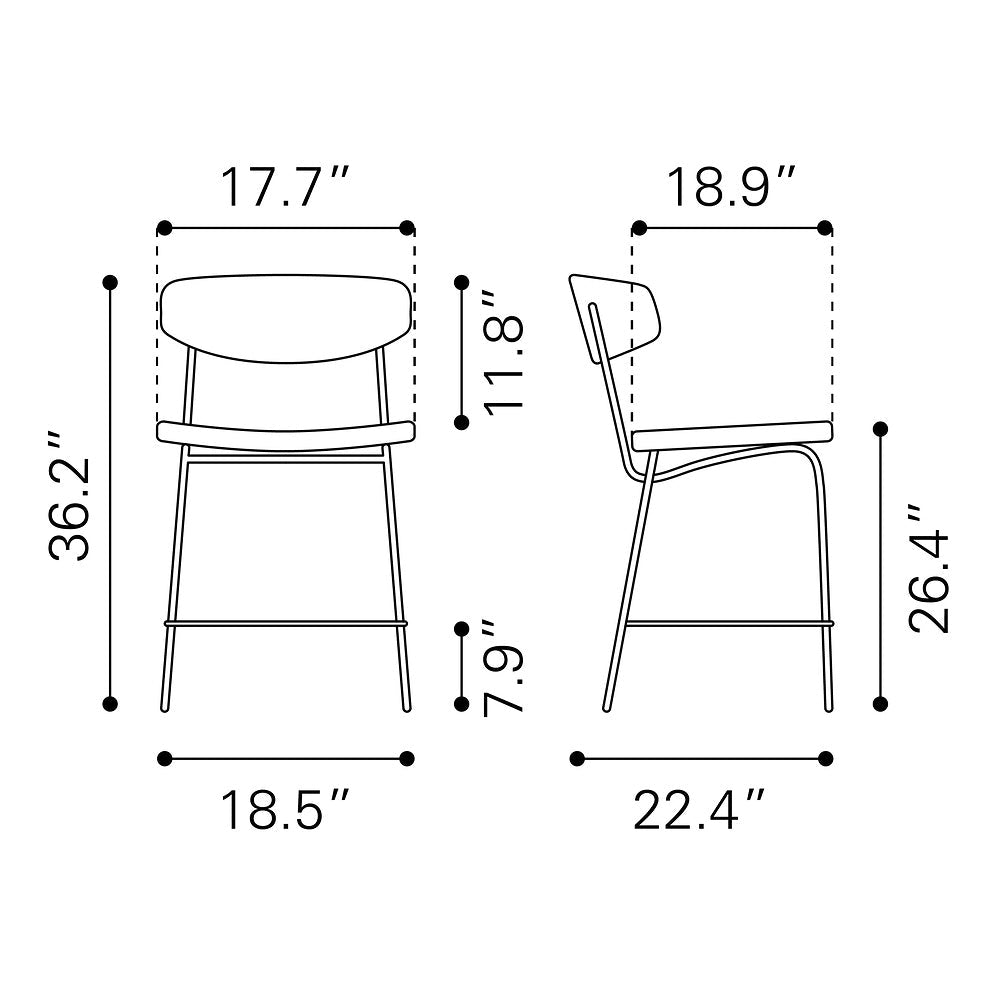 Banco Mostrador para Pub - ZUO CHARON - Varios Colores - Asiento y Respaldo Tapizados en Piel Sintética - 110262 - Zuo - NOGAL BEAT - Banco Comercial