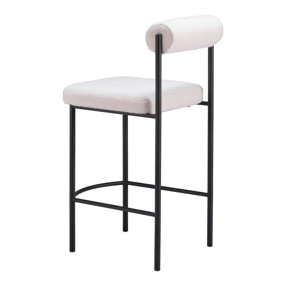 Banco Mostrador para Pub - ZUO LIVORNO - Marfil - Asiento y Respaldo Tapizados en Tela Tipo Borrego - 109811 - Zuo - NOGAL BEAT - Banco Comercial
