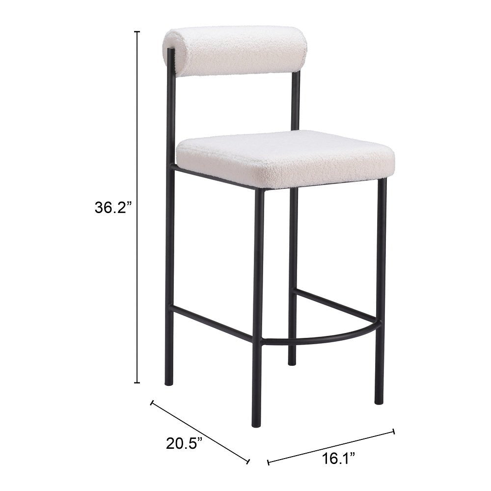 Banco Mostrador para Pub - ZUO LIVORNO - Marfil - Asiento y Respaldo Tapizados en Tela Tipo Borrego - 109811 - Zuo - NOGAL BEAT - Banco Comercial