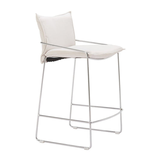 Banco Mostrador para Restaurante - ZUO POLA - Blanco - Asiento y Respaldo Tapizados en Lino Sintético - 110872 - Zuo - NOGAL BEAT - Banco Comercial
