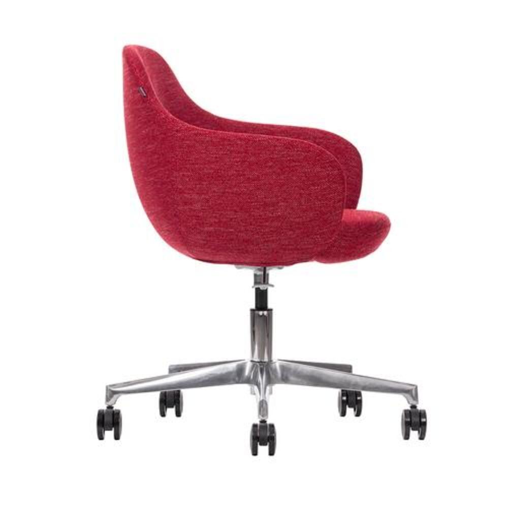 Silla secretarial metálica Bratti Kimbra con asiento tapizado y base tipo plato en acero inoxidable cepillado.