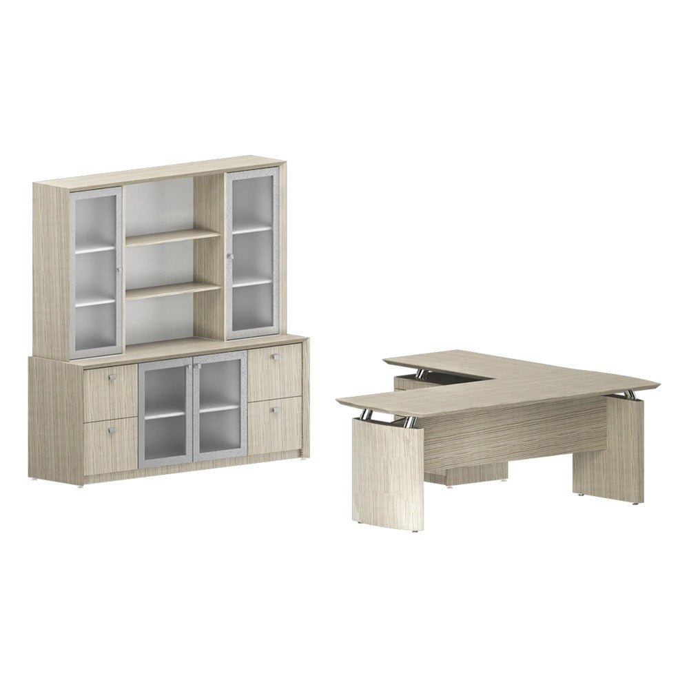 Conjunto Ejecutivo para Oficina Corporativa - GEBESA CONTEMPO - Frente 200 cm - Con Puertas de Vidrio - GCC120CV - GEBESA - NOGAL BEAT - Escritorio de Oficina