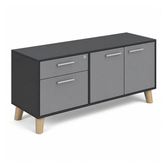 Credenza Baja Izquierda 1 Cajonera - VERSA DASH - Estructura Negra - Patas de Madera de Haya - DS-814IM - VERSA - NOGAL BEAT - Credenza