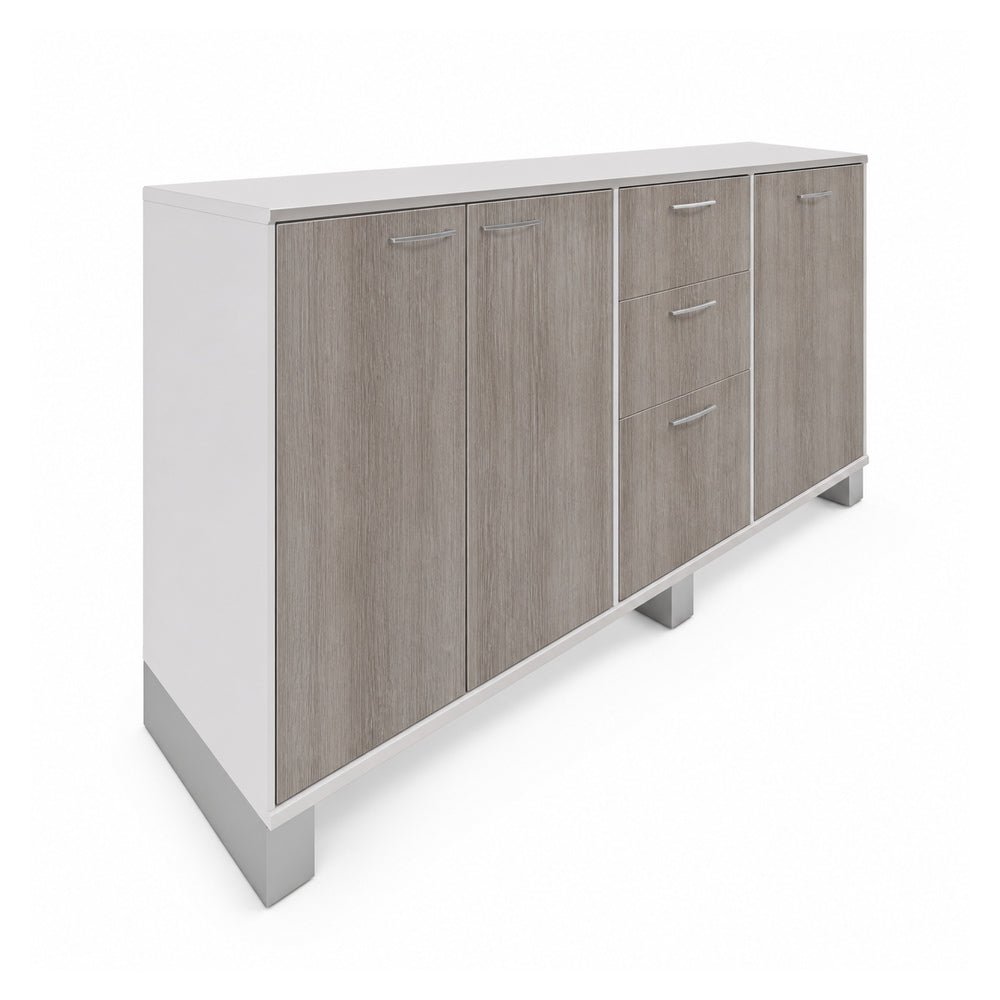 Credenza para Oficina Alta - VERSA AXIO - Blanco/Gris - 2 Entrepaños Laterales Internos Melamínicos Ajustables - AO-866 - VERSA - NOGAL BEAT - Credenza