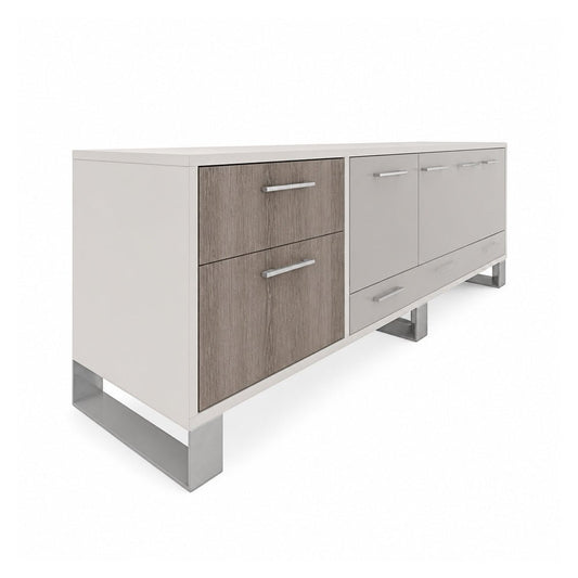 Credenza para Oficina Baja Derecha con Cajonera (cerradura+gaveta Folder Colgante) - VERSA AXIO - Blanco/Gris - Altura 57 cm - 2 Entrepaños Internos Melamínicos Ajustables - AO-824D - VERSA - NOGAL BEAT - Credenza