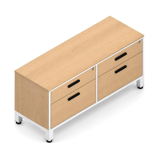 Credenza para Oficina Baja - VERSA UNI - Estructura Blanco - Frente 120 cm - Cajonera con Cerradura - CS-806M UNI - VERSA - NOGAL BEAT - Credenza
