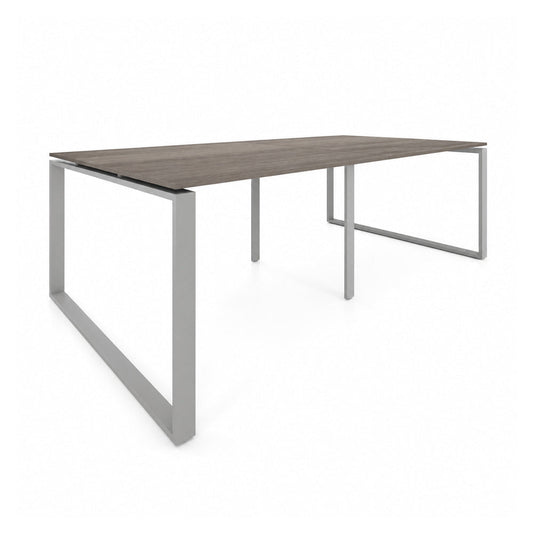 Escritorio de Oficina Bench para 4 Usuarios - VERSA AXIO - Blanco/Gris - Frente 280 cm - Riel Central en Aluminio - AO-713 - VERSA - NOGAL BEAT - Escritorio de Oficina