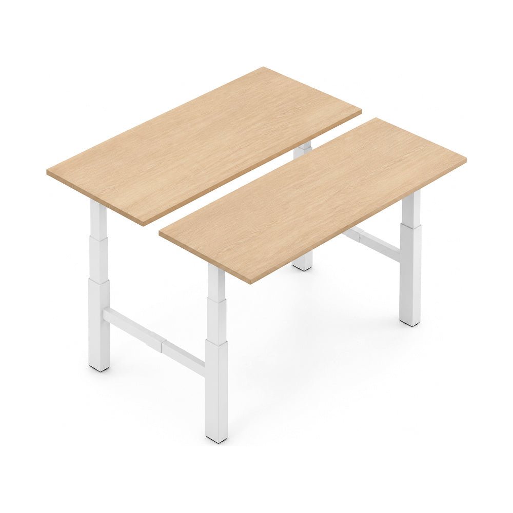 Escritorio de Oficina Trabajo Estructura Metálica Leva Doble - VERSA LEVA - Estructura Blanco - 200 × 70 cm - Ajuste Eléctrico de Ancho y Altura - LV-580 - VERSA - NOGAL BEAT - Escritorio de Oficina