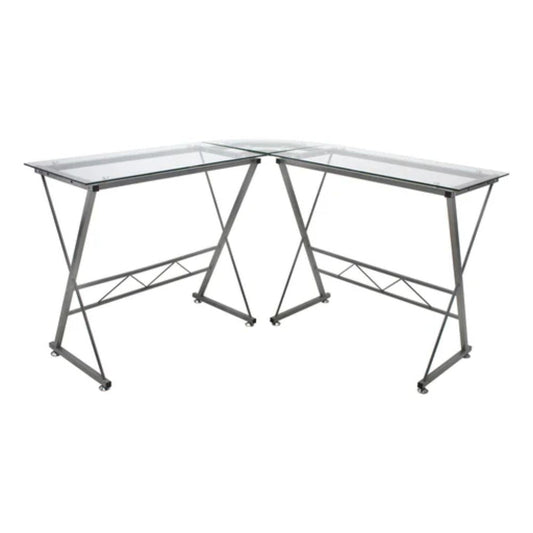 ESCRITORIO KINGSTRONG JM - 909G CRISTAL TEMPLADO ESCR0360124 | Escritorio Uso de Oficina Tipo Secretarial | Base Estructura Metalica | Vidrio Templado en "L" | Interior - ESCR0360124 - Mundo In - NOGAL BEAT - Escritorio