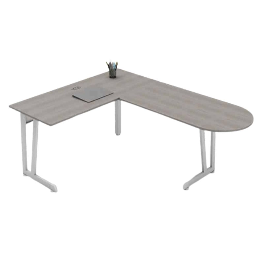 Escritorio para despacho en L - OFIK L 274 120S - Cubierta en Melamina y Estructura en Acero - 274 - OFIK - NOGAL BEAT - Escritorio