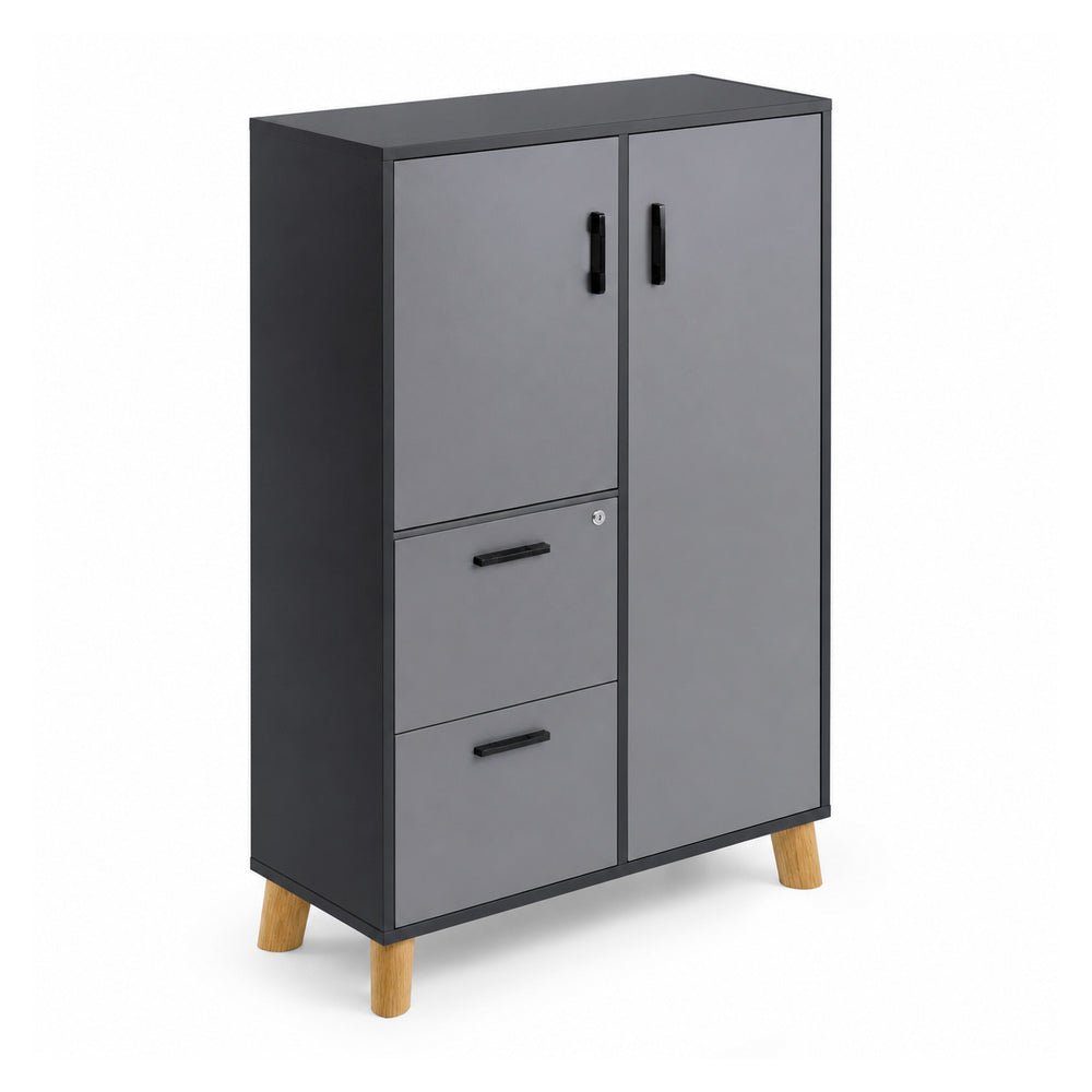 Librero Alto Izquierdo - VERSA DASH - Estructura Negra - Patas de Madera de Haya - DS-880I - VERSA - NOGAL BEAT - Librero