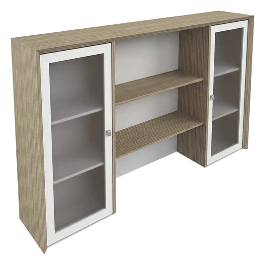 Librero sobre Credenza para Oficina Ejecutiva - GEBESA CONTEMPO - Frente 180 cm - Con Puertas de Vidrio - GCC470180CV - GEBESA - NOGAL BEAT - Librero