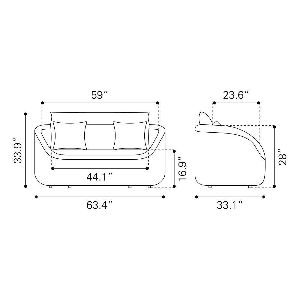 Love Seat de Terraza para Cafetería 2 Plazas - ZUO CORAL REEF - Gris - Asiento y Respaldo Tapizados con Tela para Exterior - 704026 - Zuo - NOGAL BEAT - Sofá de Terraza