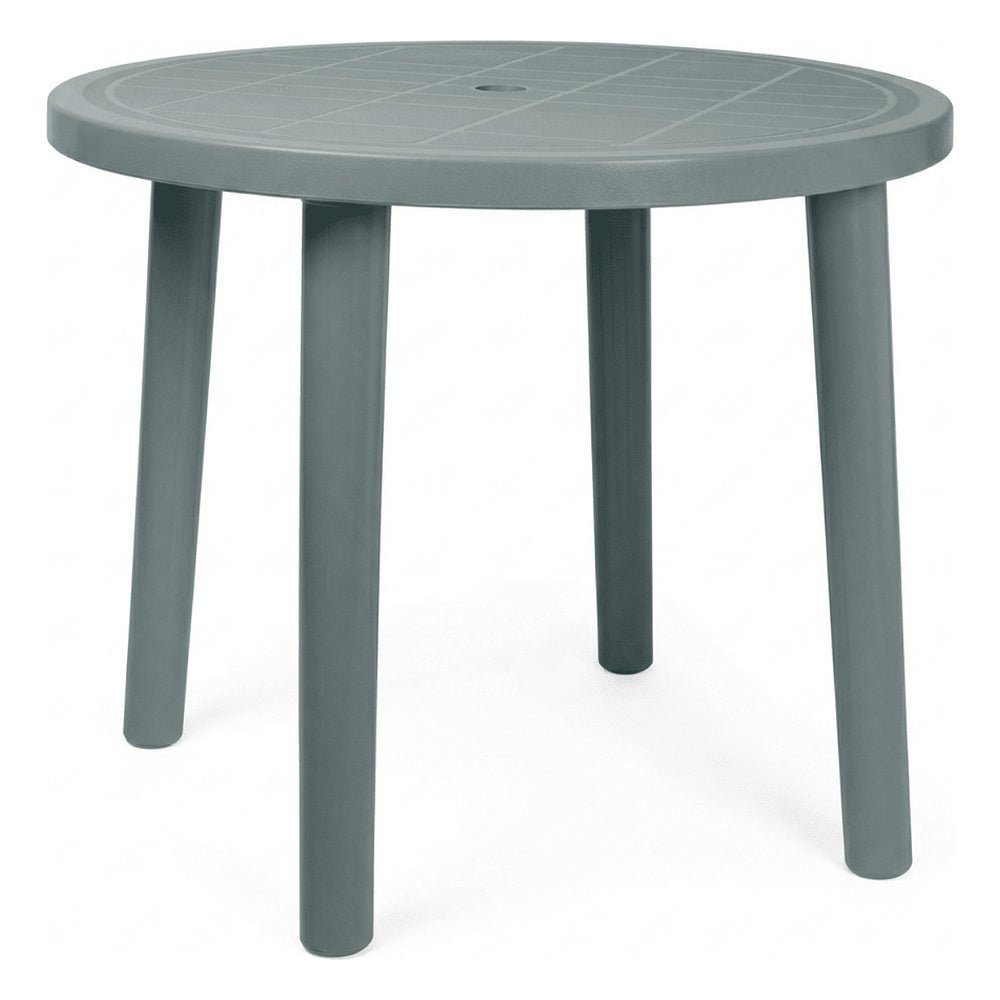 Mesa al Aire Libre Reciclada - RESOL OLOT RECYCLED 86 DIA - Blanco - 4 Puntas con Agujero Parasol y Protección UV Redonda - 6199 - Resol - NOGAL BEAT - Mesa de Terraza