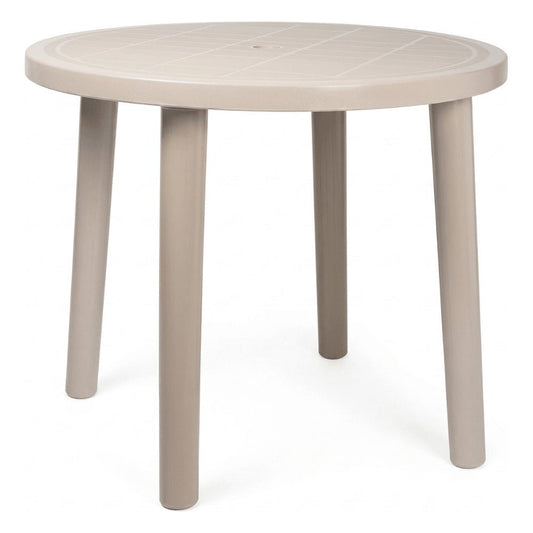 Mesa al Aire Libre Reciclada - RESOL OLOT RECYCLED 86 DIA - Blanco - 4 Puntas con Agujero Parasol y Protección UV Redonda - 6200 - Resol - NOGAL BEAT - Mesa de Terraza