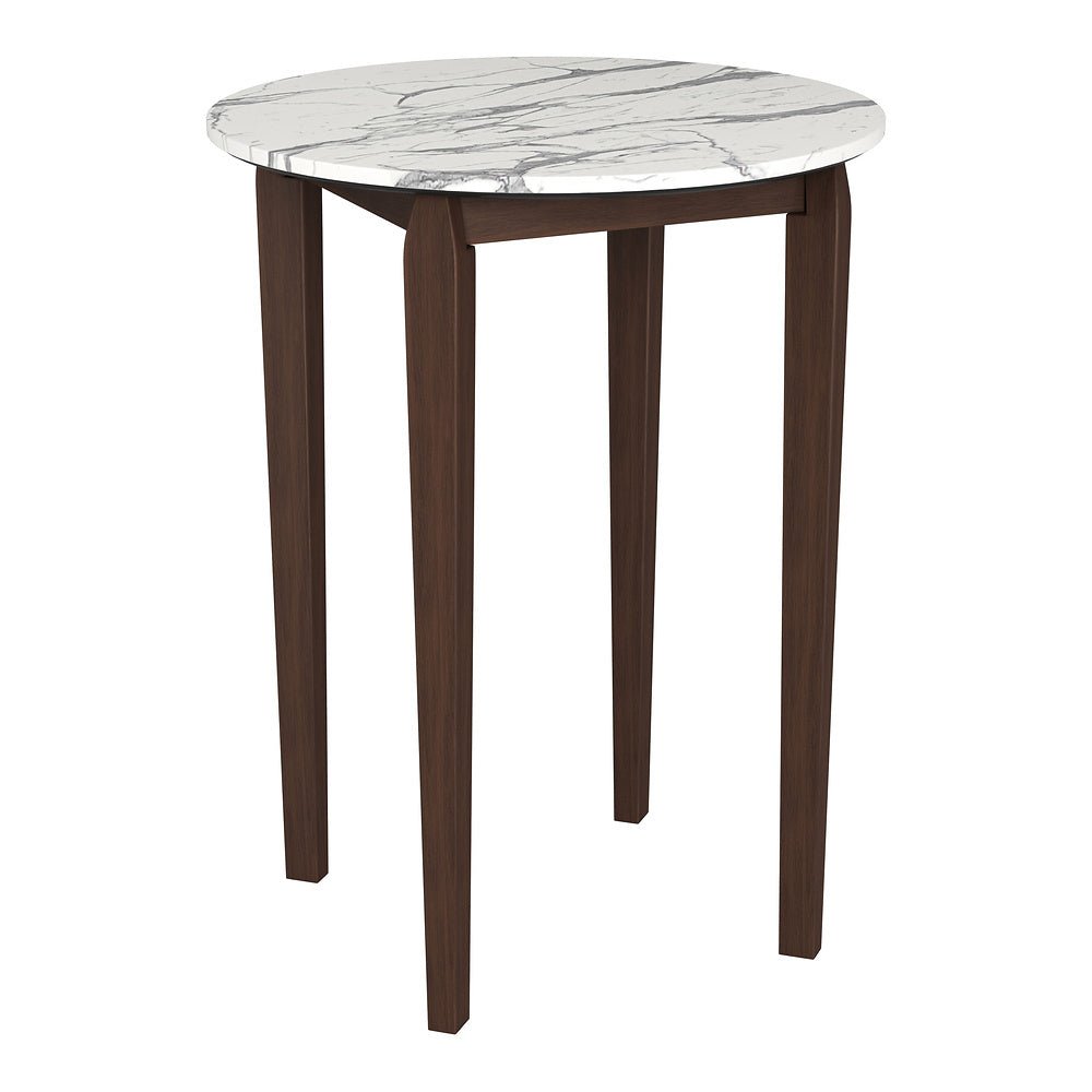 Mesa Alta para Bar - ZUO VERNON - Blanco - Cubierta de Piedra HPL Símil Mármol y Estructura de Madera de Hule - 110089 - Zuo - NOGAL BEAT - Mesa Comercial Interior
