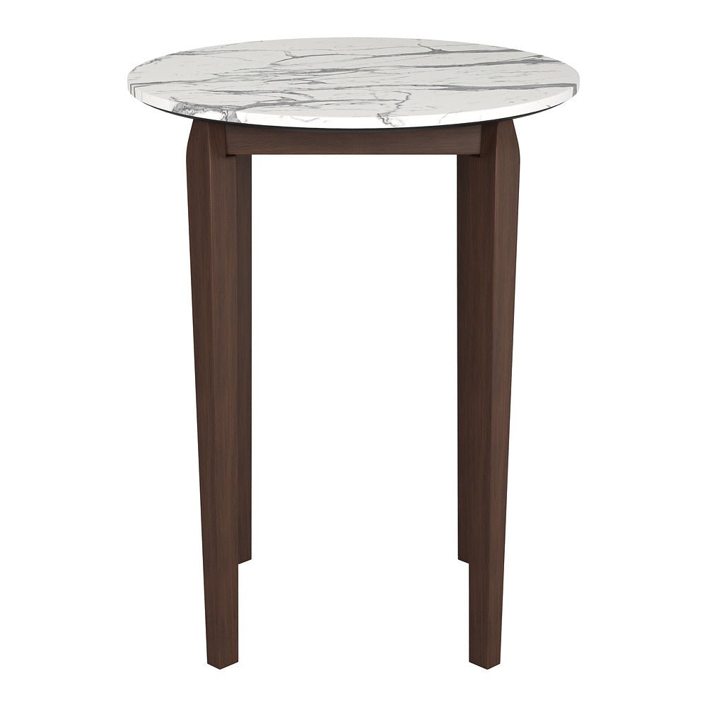 Mesa Alta para Bar - ZUO VERNON - Blanco - Cubierta de Piedra HPL Símil Mármol y Estructura de Madera de Hule - 110089 - Zuo - NOGAL BEAT - Mesa Comercial Interior