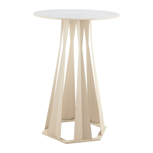 Mesa Alta para Snack Bar - ZUO AXIS - Blanco - Cubierta de Piedra Sinterizada Símil Mármol y Estructura de Acero con Recubrimiento en Polvo - 110868 - Zuo - NOGAL BEAT - Mesa Comercial Interior