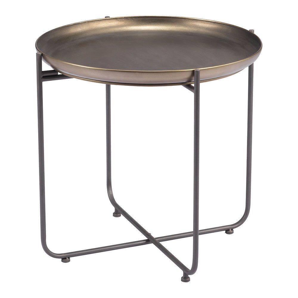 Mesa Auxiliar para Consultorio - ZUO BRONSON - Bronce - Estructura y Cubierta en Acero Pintado - 109596 - Zuo - NOGAL BEAT - Mesa Comercial Interior