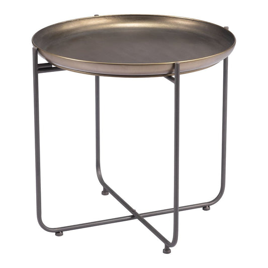 Mesa Auxiliar para Consultorio - ZUO BRONSON - Bronce - Estructura y Cubierta en Acero Pintado - 109596 - Zuo - NOGAL BEAT - Mesa Comercial Interior