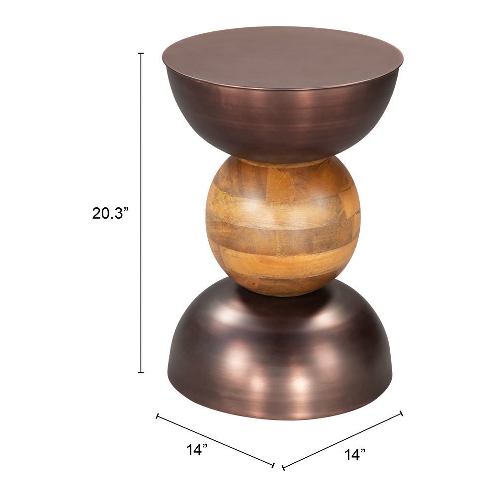 Mesa Auxiliar para Sala de Espera - ZUO TRIPOLI - Bronce - Cubierta de Madera de Mango y Estructura de Hierro Electrochapado - 109777 - Zuo - NOGAL BEAT - Mesa Comercial Interior