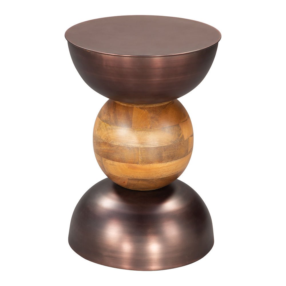 Mesa Auxiliar para Sala de Espera - ZUO TRIPOLI - Bronce - Cubierta de Madera de Mango y Estructura de Hierro Electrochapado - 109777 - Zuo - NOGAL BEAT - Mesa Comercial Interior