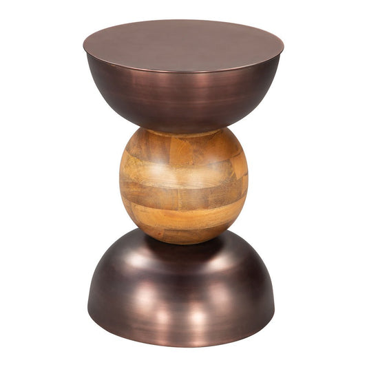 Mesa Auxiliar para Sala de Espera - ZUO TRIPOLI - Bronce - Cubierta de Madera de Mango y Estructura de Hierro Electrochapado - 109777 - Zuo - NOGAL BEAT - Mesa Comercial Interior