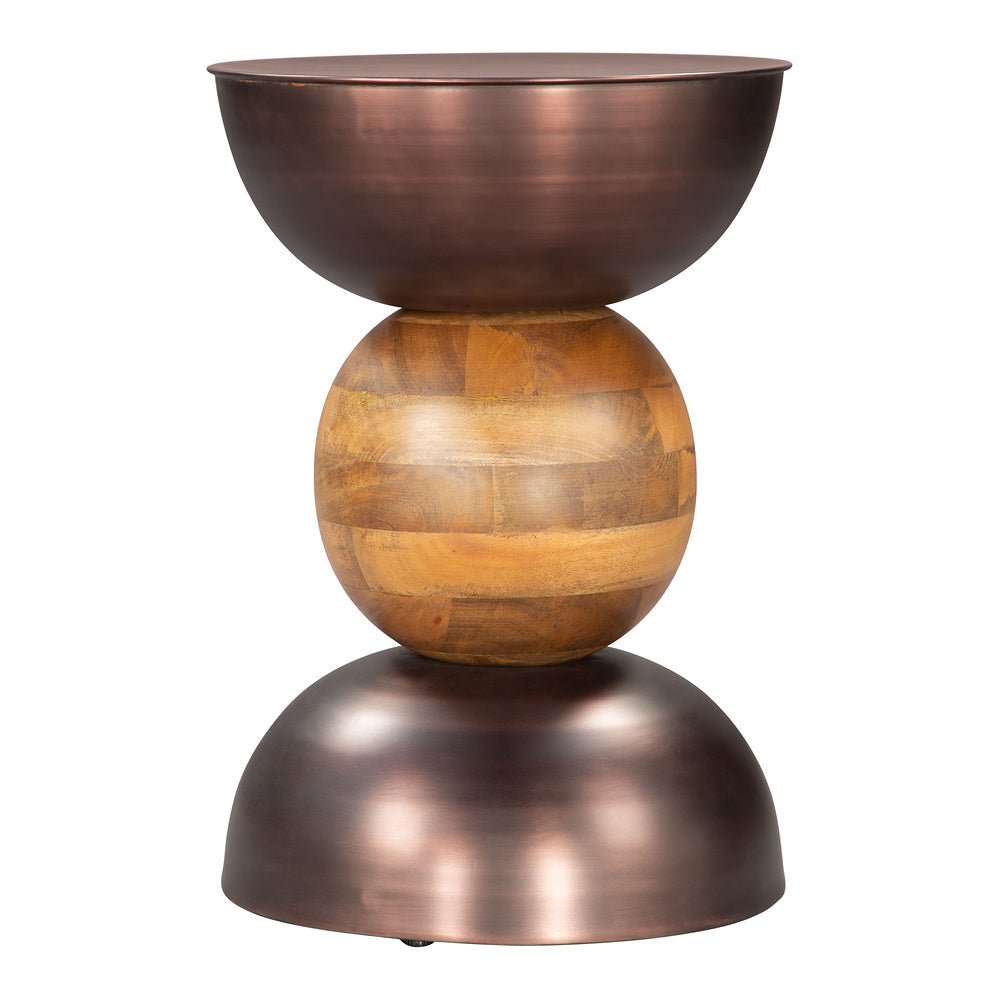 Mesa Auxiliar para Sala de Espera - ZUO TRIPOLI - Bronce - Cubierta de Madera de Mango y Estructura de Hierro Electrochapado - 109777 - Zuo - NOGAL BEAT - Mesa Comercial Interior