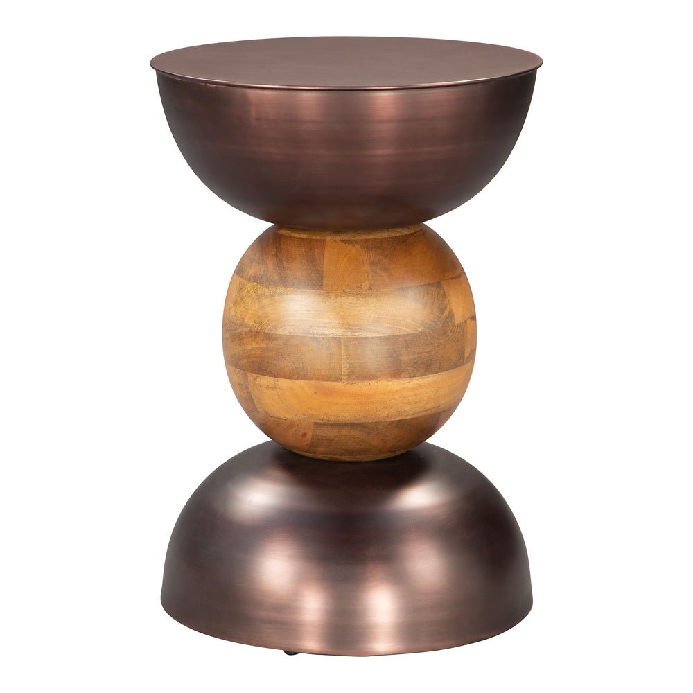 Mesa Auxiliar para Sala de Espera - ZUO TRIPOLI - Bronce - Cubierta de Madera de Mango y Estructura de Hierro Electrochapado - 109777 - Zuo - NOGAL BEAT - Mesa Comercial Interior