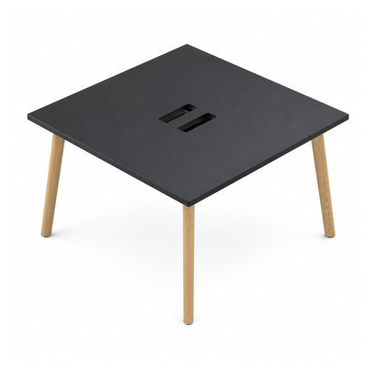 Mesa Bench para 2 Usuarios - VERSA DASH - Estructura Metálica Negra con Patas de Madera de Haya - 160 × 120 cm - DS-606 - VERSA - NOGAL BEAT - Escritorio de Oficina