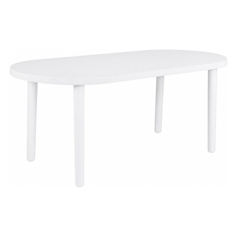 Mesa Comercial Áreas de Exterior y Terrazas Ovalada - RESOL OLOT 180 X 90 OVAL - Blanco - 4 Puntas con Agujero para Parasol - 1249 - Resol - NOGAL BEAT - Mesa de Terraza