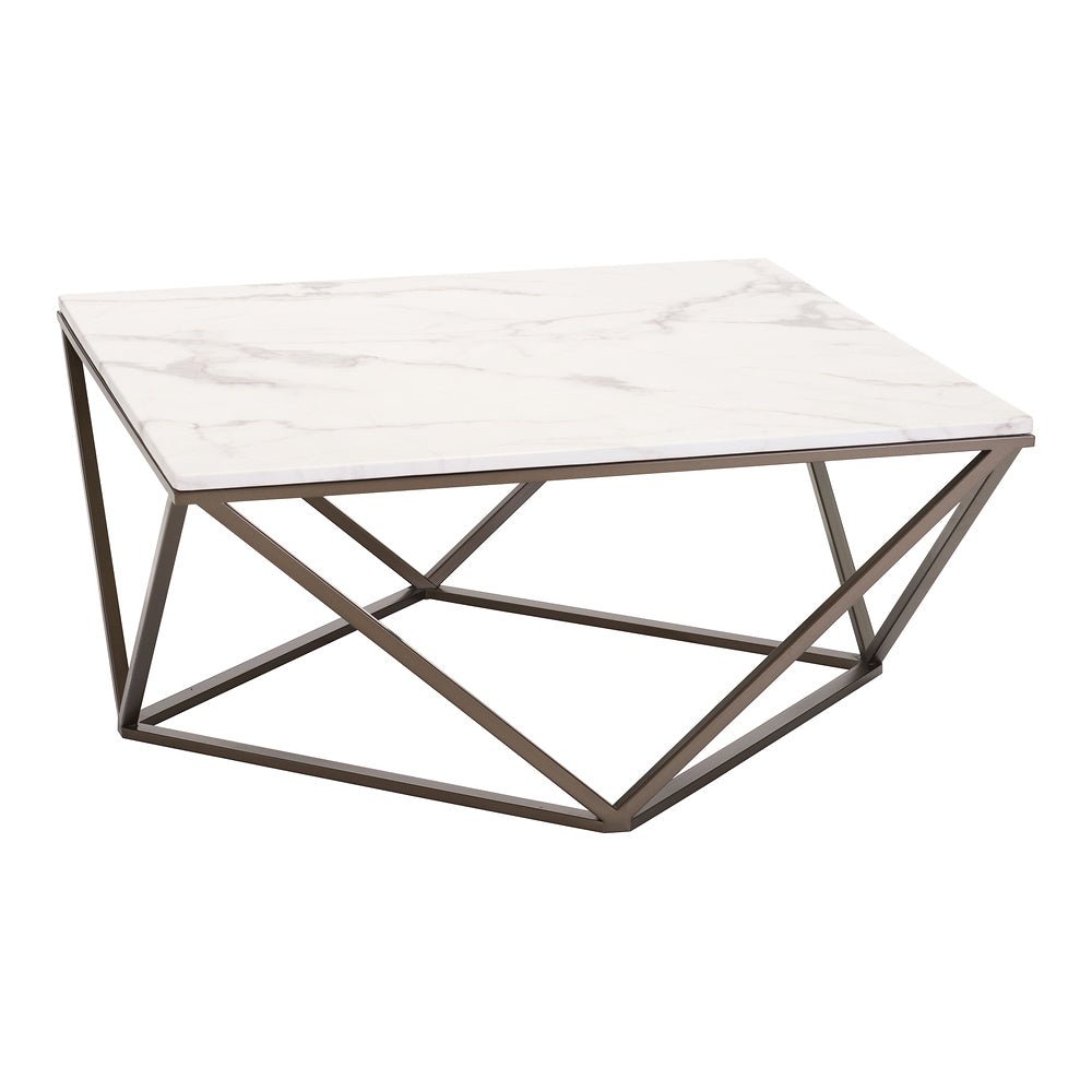 Mesa de Centro para Consultorio - ZUO TINTERN - Varios Colores - Cubierta de Piedra Compuesta Símil Mármol y Estructura de Acero con Recubrimiento en Polvo - 100657 - Zuo - NOGAL BEAT - Mesa Comercial Interior