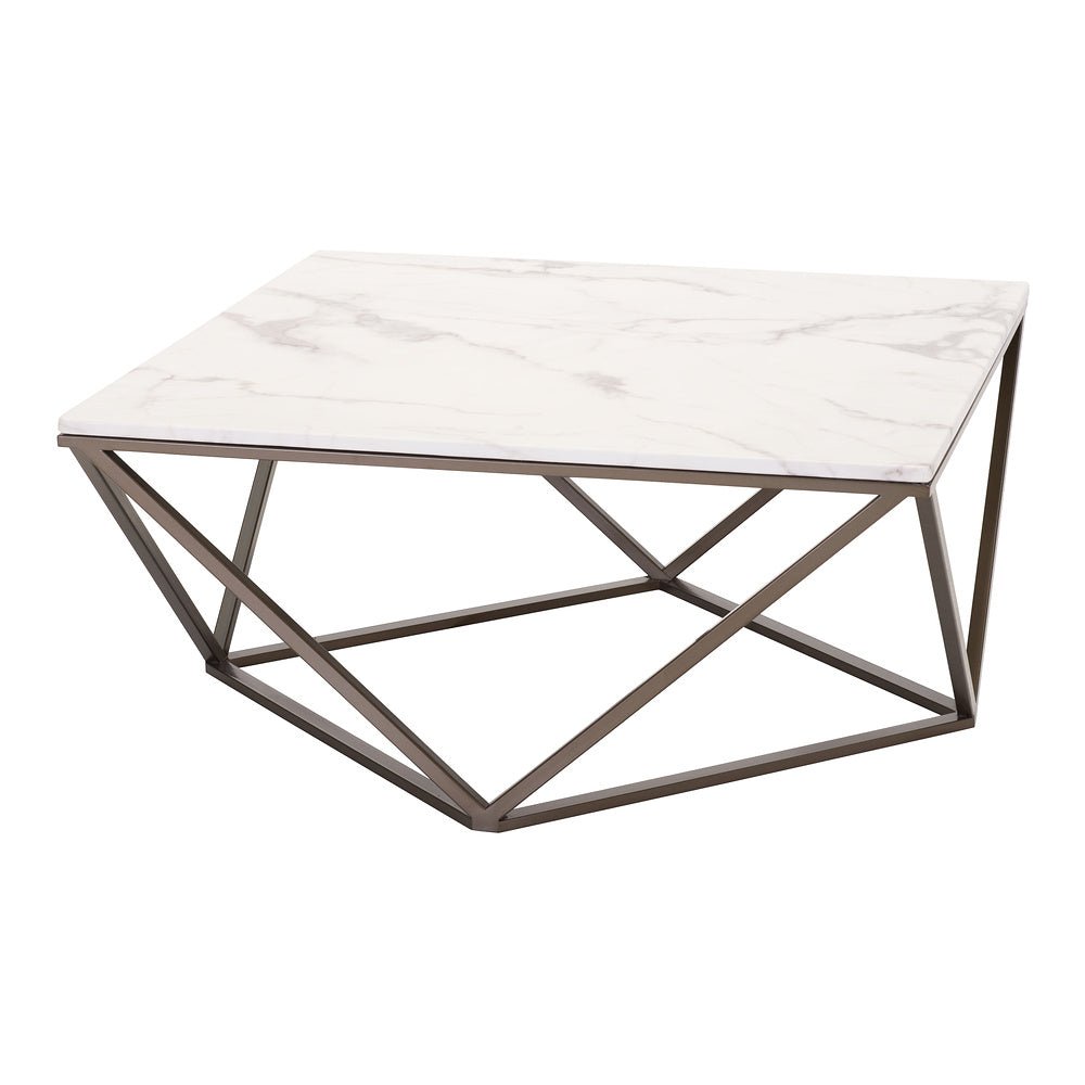 Mesa de Centro para Consultorio - ZUO TINTERN - Varios Colores - Cubierta de Piedra Compuesta Símil Mármol y Estructura de Acero con Recubrimiento en Polvo - 100657 - Zuo - NOGAL BEAT - Mesa Comercial Interior