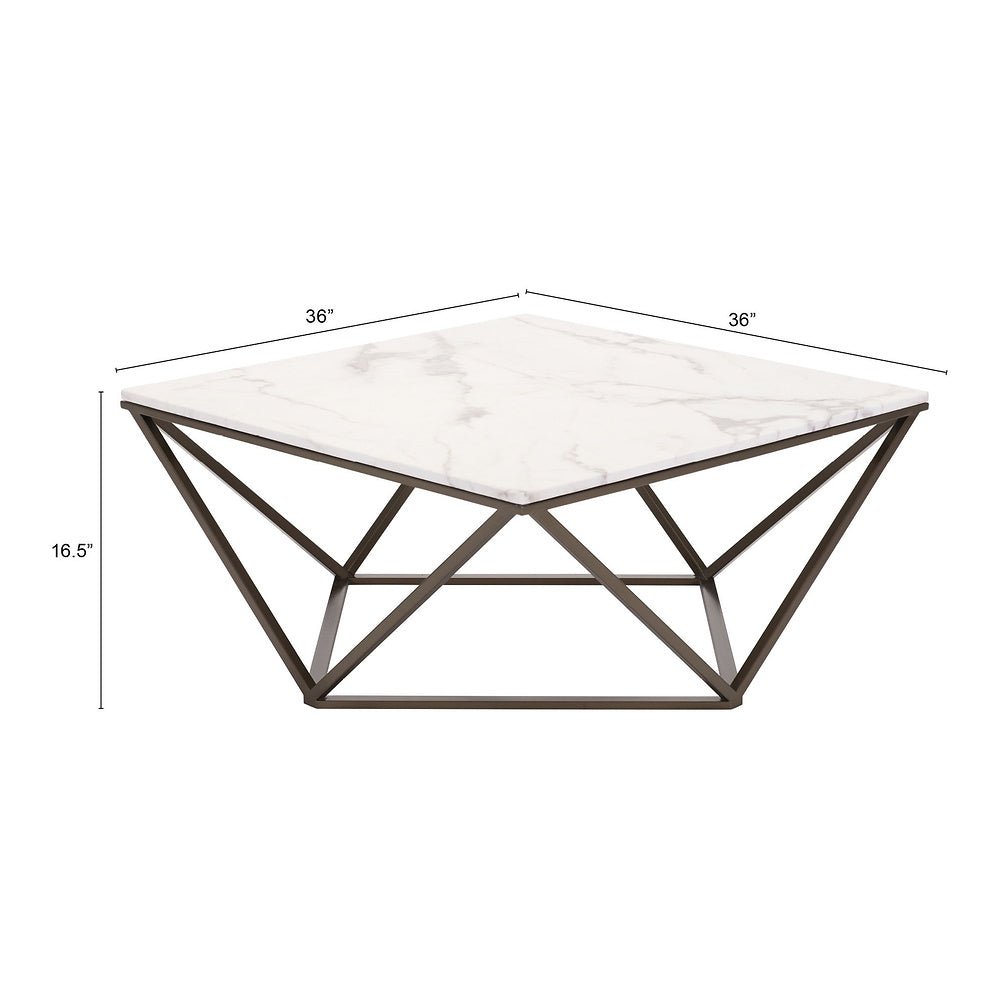 Mesa de Centro para Consultorio - ZUO TINTERN - Varios Colores - Cubierta de Piedra Compuesta Símil Mármol y Estructura de Acero con Recubrimiento en Polvo - 100657 - Zuo - NOGAL BEAT - Mesa Comercial Interior