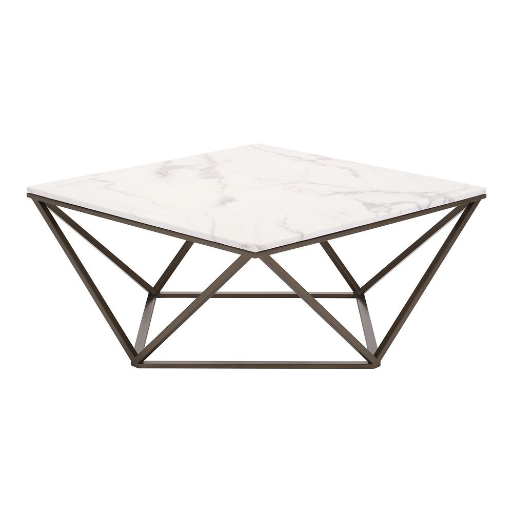 Mesa de Centro para Consultorio - ZUO TINTERN - Varios Colores - Cubierta de Piedra Compuesta Símil Mármol y Estructura de Acero con Recubrimiento en Polvo - 100657 - Zuo - NOGAL BEAT - Mesa Comercial Interior