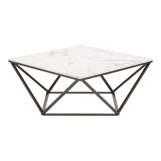 Mesa de Centro para Consultorio - ZUO TINTERN - Varios Colores - Cubierta de Piedra Compuesta Símil Mármol y Estructura de Acero con Recubrimiento en Polvo - 100657 - Zuo - NOGAL BEAT - Mesa Comercial Interior