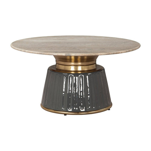Mesa de Centro para Sala de Espera - ZUO GLASA - Multicolor - Cubierta de Mármol Natural y Estructura de Hierro Electrochapado - 110626 - Zuo - NOGAL BEAT - Mesa Comercial Interior