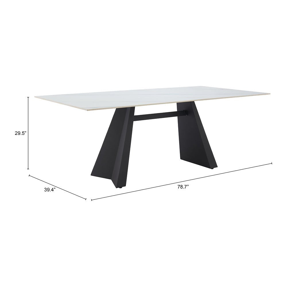 Mesa de Comedor para Bistró - ZUO INKY - Blanco - Cubierta de Piedra Sinterizada Símil Mármol y Estructura de Acero con Recubrimiento en Polvo - 110355 - Zuo - NOGAL BEAT - Mesa Comercial Interior