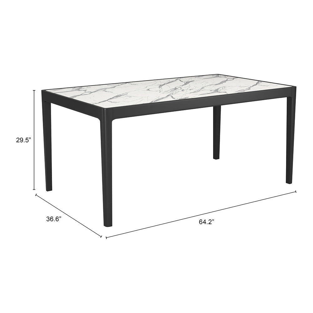Mesa de Comedor para Desayunador - ZUO TOKAI - Blanco - Cubierta de Piedra HPL Símil Mármol y Estructura de Madera de Hule - 110087 - Zuo - NOGAL BEAT - Mesa Comercial Interior