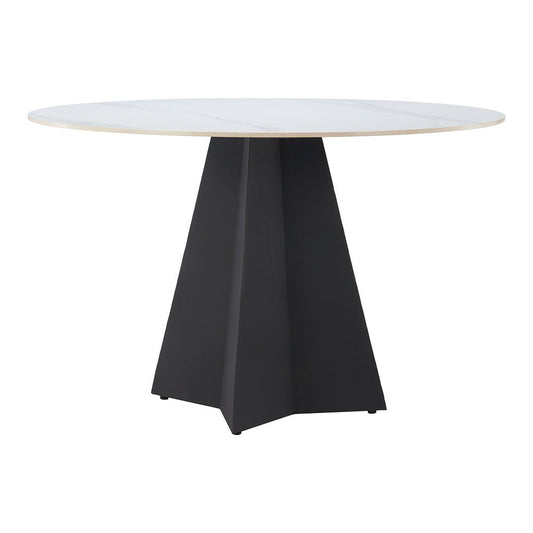 Mesa de Comedor para Hotel - ZUO IZAR - Blanco - Cubierta de Piedra Sinterizada Símil Mármol y Estructura de Acero con Recubrimiento en Polvo - 110356 - Zuo - NOGAL BEAT - Mesa Comercial Interior