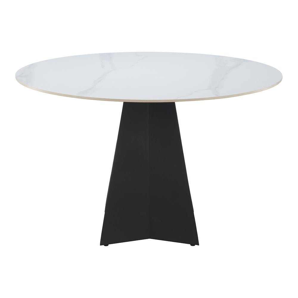 Mesa de Comedor para Hotel - ZUO IZAR - Blanco - Cubierta de Piedra Sinterizada Símil Mármol y Estructura de Acero con Recubrimiento en Polvo - 110356 - Zuo - NOGAL BEAT - Mesa Comercial Interior