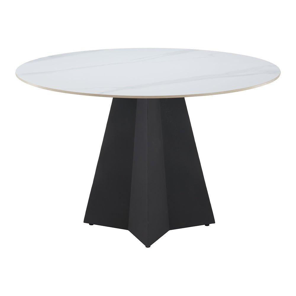 Mesa de Comedor para Hotel - ZUO IZAR - Blanco - Cubierta de Piedra Sinterizada Símil Mármol y Estructura de Acero con Recubrimiento en Polvo - 110356 - Zuo - NOGAL BEAT - Mesa Comercial Interior