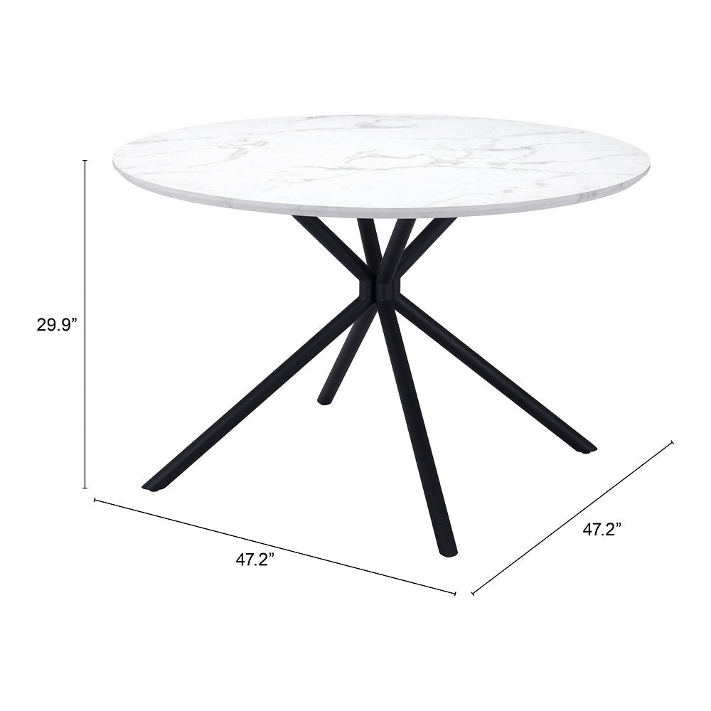 Mesa de Comedor para Restaurante - ZUO AMIENS - Blanco - Cubierta de MDF Símil Mármol y Estructura de Acero con Recubrimiento en Polvo - 101879 - Zuo - NOGAL BEAT - Mesa Comercial Interior