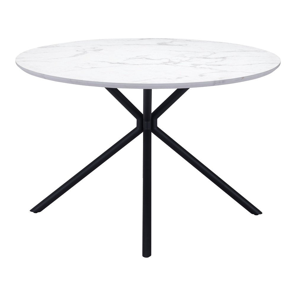 Mesa de Comedor para Restaurante - ZUO AMIENS - Blanco - Cubierta de MDF Símil Mármol y Estructura de Acero con Recubrimiento en Polvo - 101879 - Zuo - NOGAL BEAT - Mesa Comercial Interior