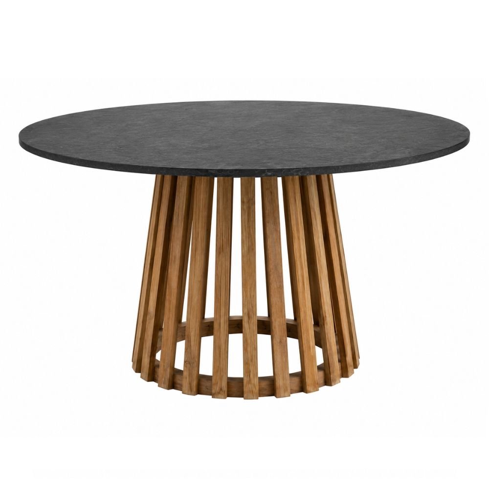 Mesa de Terraza para Zona de Jardín - NOGAL BEAT MARBELLA - Gris - Madera Teca y Granito - MESA MARBELLA D:140 Gris granito - CAMCO - NOGAL BEAT - Mesa de Terraza